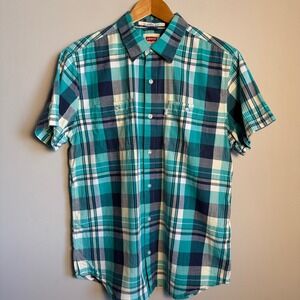 Levi's Men's Plaid Short‎ Sleeve Button Down Shirt Modern Fit Green Size Large